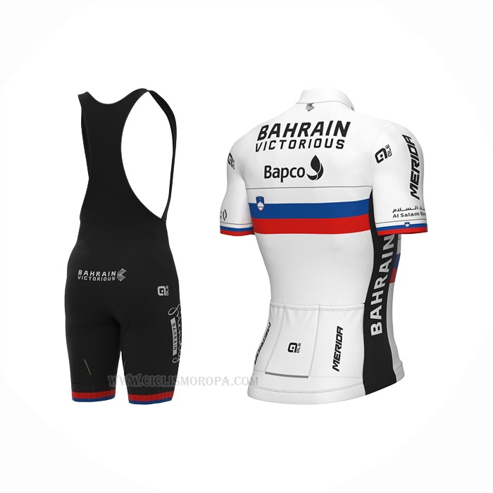 2022 Ropa Ciclismo Eslovenia Campeon Bahrain Victorious Blanco Rojo Mangas Corta y Culotte Corto